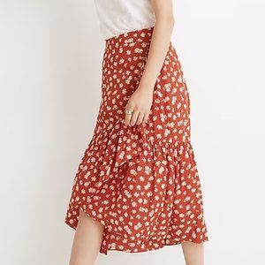 Madewell, Size 8, Ruffle-Wrap Midi Skirt in Happy Hibiscus